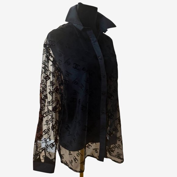 AUTHENTIC CHANEL LOGO BLOUSE SIZE M - Picture 5 of 12